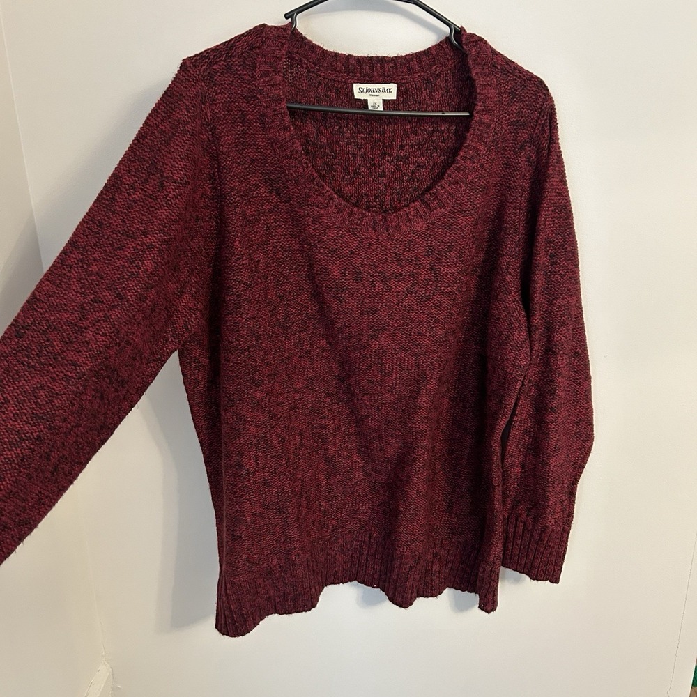 St. John's Bay Women's 2XL Burgundy Marbled Knit V-Neck Sweater Long Sleeve
